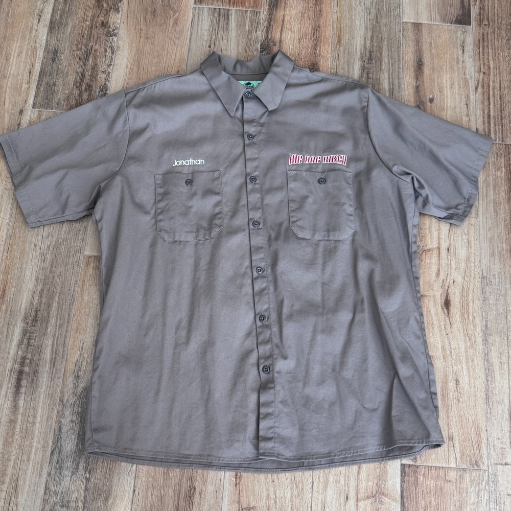 Big Dog Biker Mens Embroidered Button Up‎ Shirt Jonathan Short Sleeve Gray XL